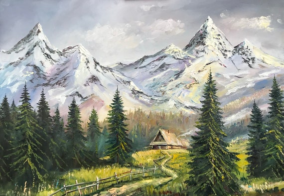 Alpine Serenity – Snow Mountain Landscape Oil Painting