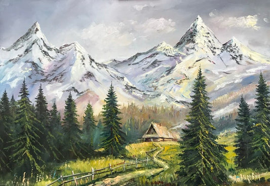 Alpine Serenity – Snow Mountain Landscape Oil Painting